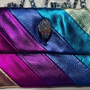 Metallic Colorful Rainbow Striped Bag Handbag Purse Wallet Crystal Bird